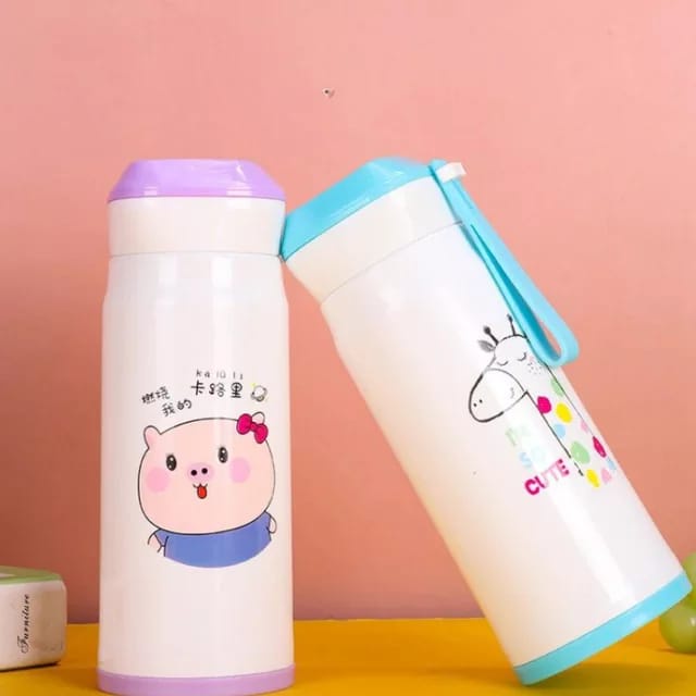 botol minum kaca motif hewan lucu 400 ml dengan box