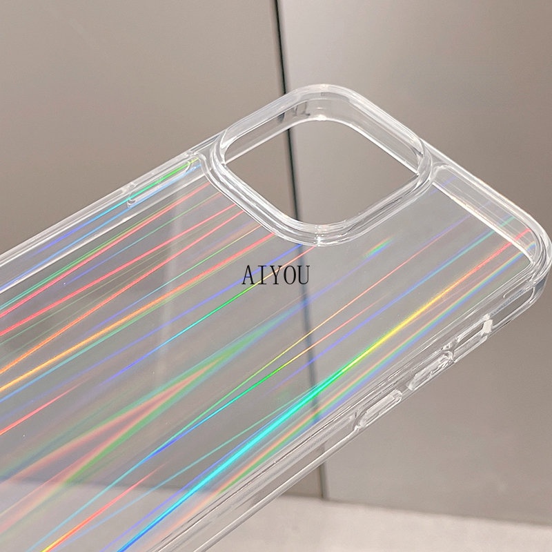 Case Bahan Akrilik Transparan Warna Gradasi Pelangi Untuk iPhone 14 Pro Max 13 X XS Max XR 12 Mini 11 Pro Max 6 6S 7 8 Plus