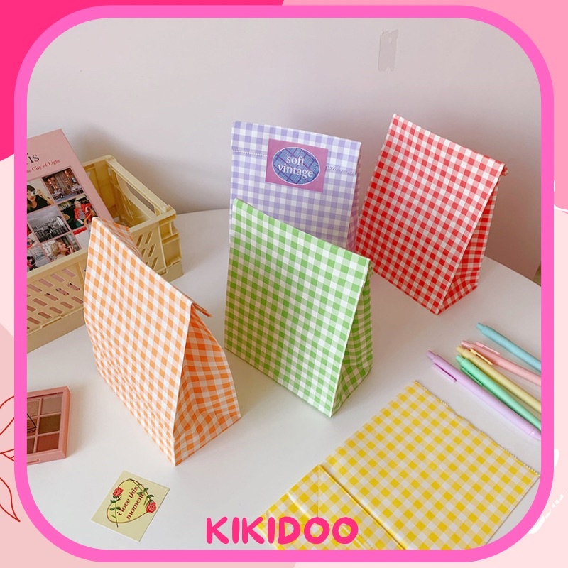 

Kikidoo Korean Paper Bag Snack Bag Decor Bag Macaron Plaid Paper Bag