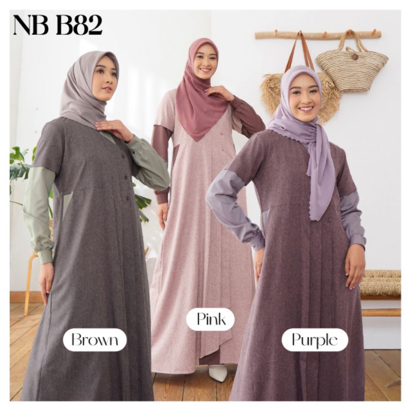 Gamis Nibras Terbaru 2022 NB B82 Brown Pink Purple Nibras Gamis Terbaru 2022