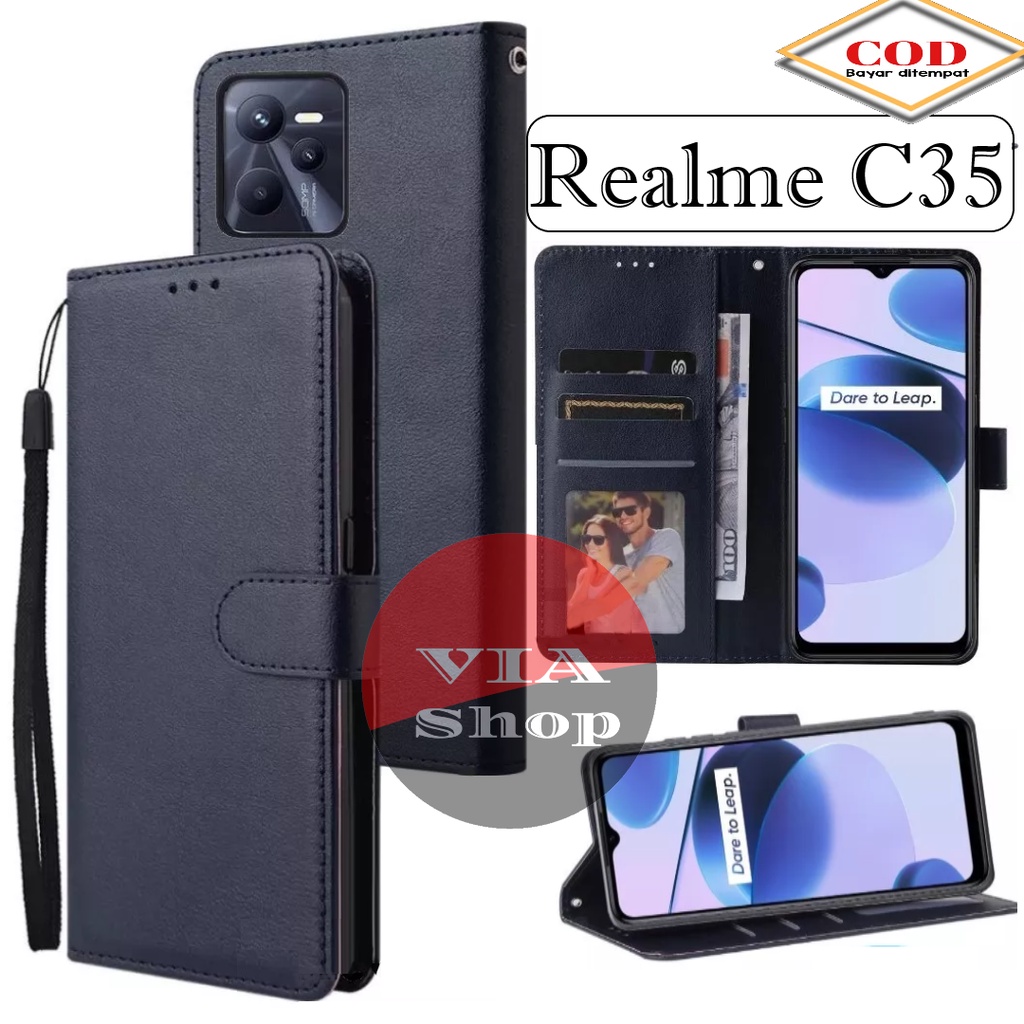 Sarung dompet REALME C35 Casing dompet kulit sintetis -Flip case cover leather premium for REALME C3