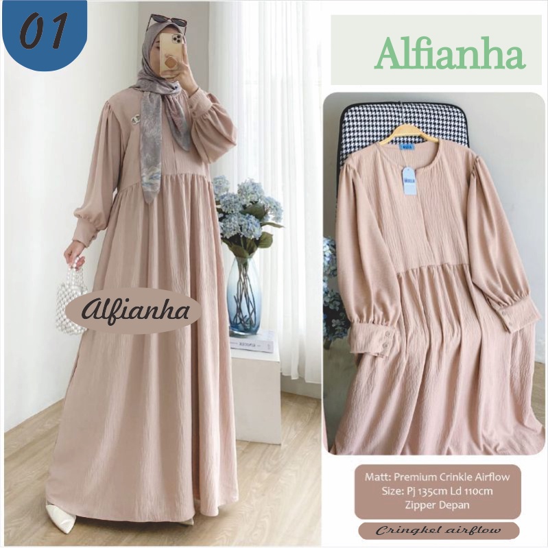 Hane Dress Polos Wanita Kekinian Crinkle Airflow Premium LD 110 By Alfianha