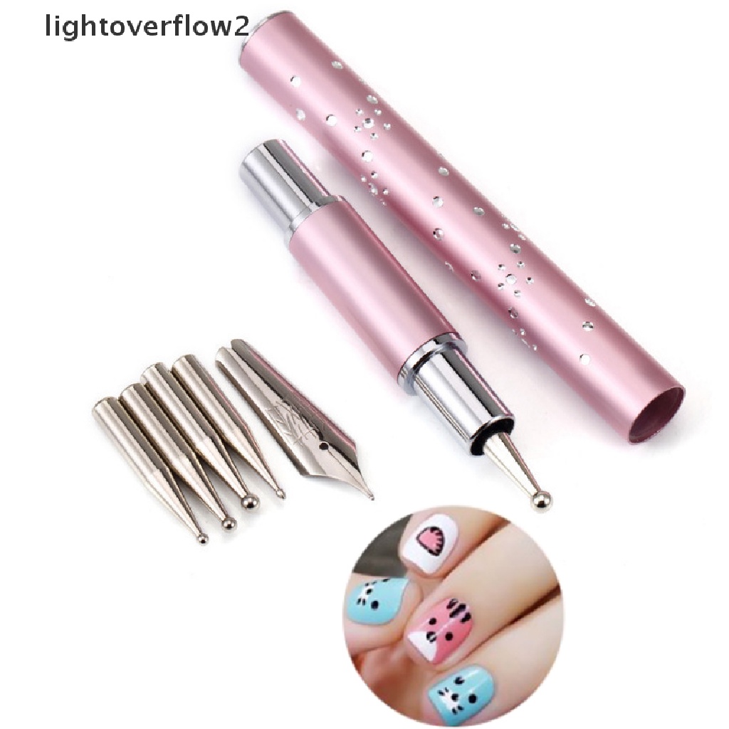 (lightoverflow2) Pen Dotting 6 Kepala Bahan Stainless Steel Untuk Kutek Gel UV