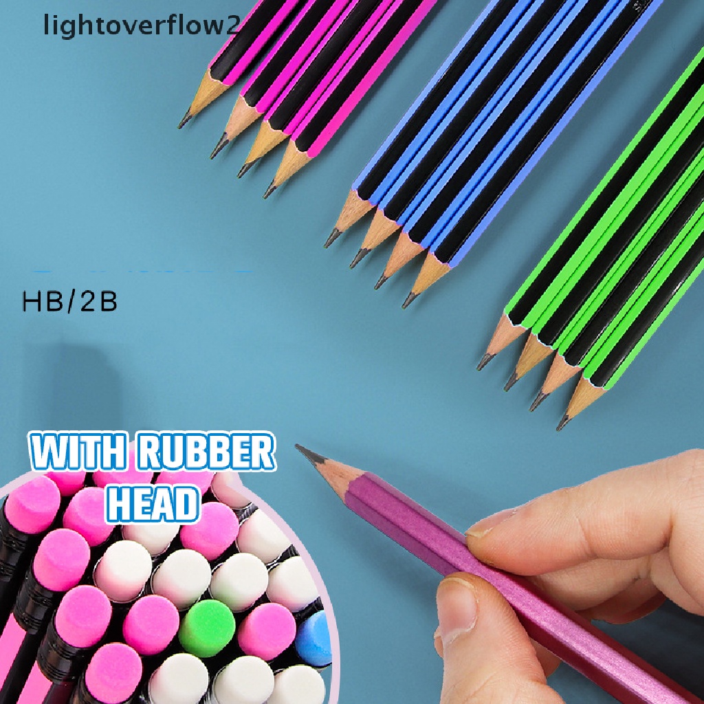 (lightoverflow2) 12pcs / Lot Pensil Mekanik 2B / HB Dengan Penghapus Untuk Alat Tulis Sekolah