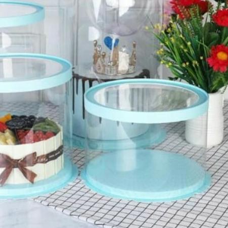 

Cake Box Bulat Dus Kue Kotak Kue Transparant Mika PET 30x30 cm - Putih, 30x30x18 cm