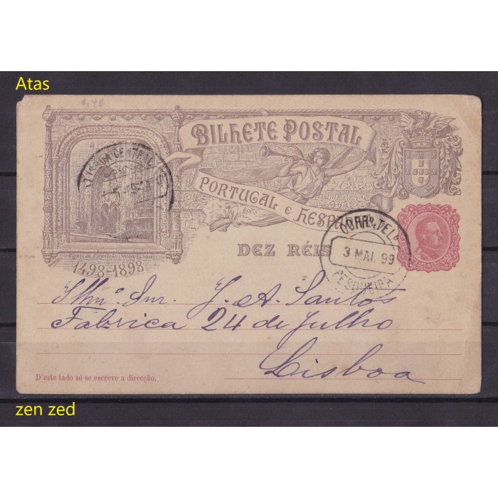 

B009 Kartu Pos Kuno Portugal 1899 To Lisboa
