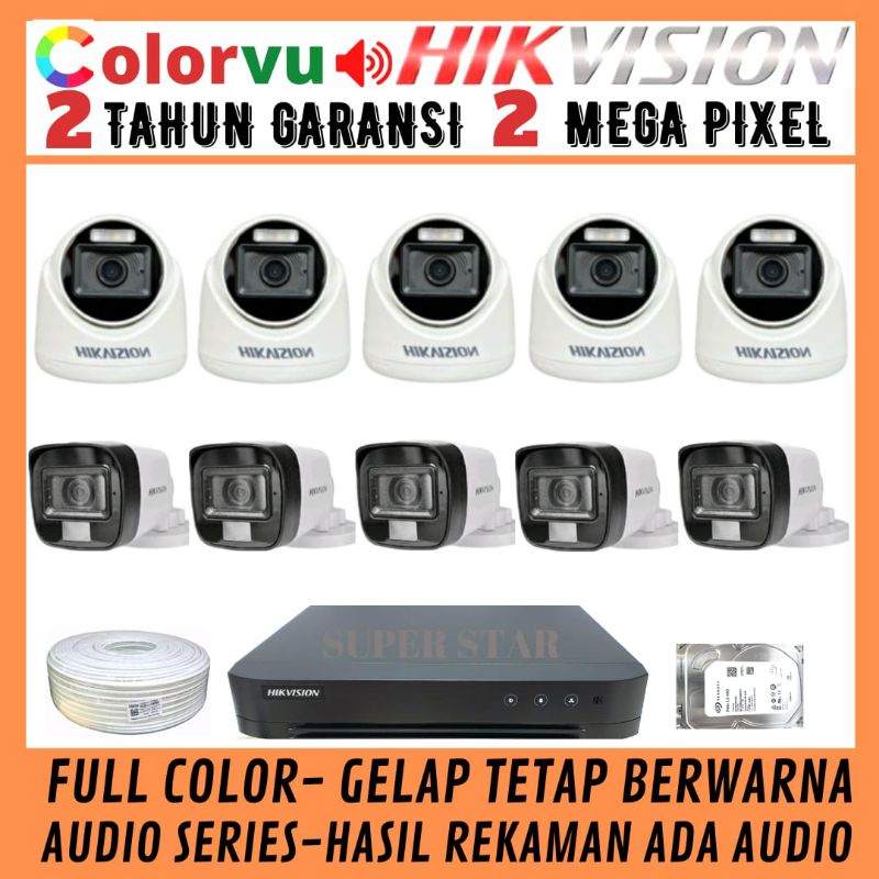 PAKET CCTV COLORVU HIKVISION 16 CHANNEL 10  KAMERA 2MP AUDIO FULL COLOR