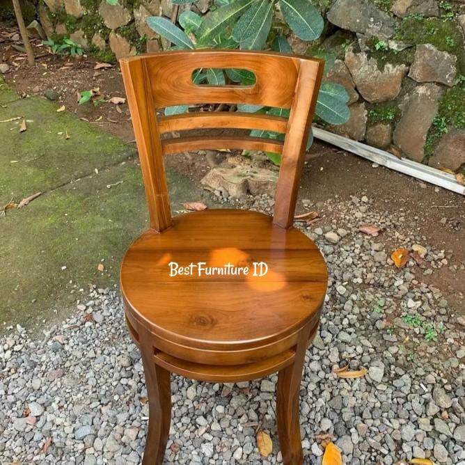 Kursi Cafe Bulat Minimalis Kayu Jati - Kursi Putar Jati