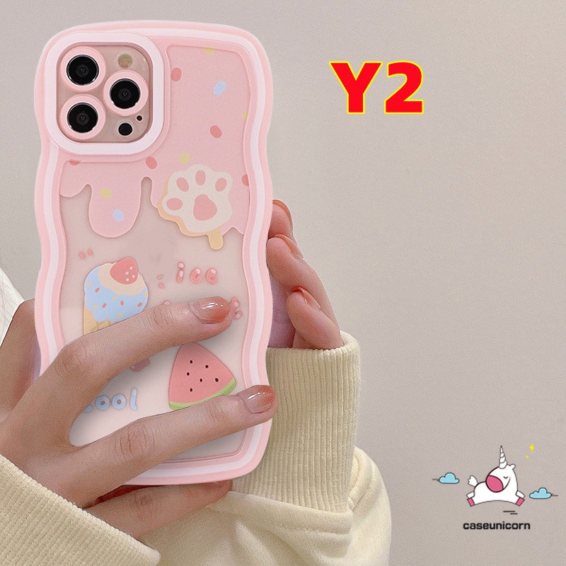 Casing Untuk Samsung A14 A04s A12 A50 A32 A04 A13 A04E A52 A51 A03 A53 A20s A22 A23 A33 A20 A30 A03s A50s A31 A30 A52s A02s A11 A21s Kartun Ice Cream Bear Wavy Edge Soft Case
