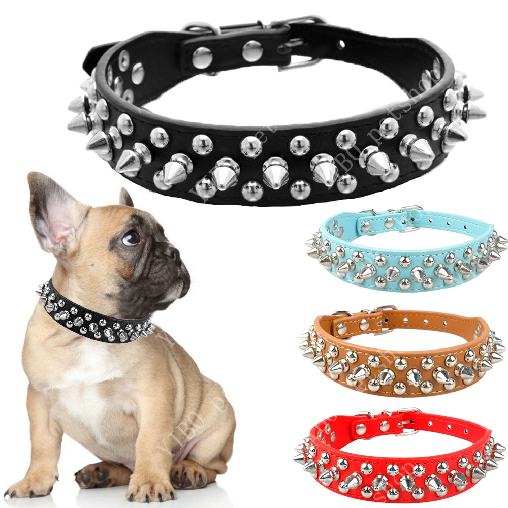 Kalung Leher Anjing / Kucing Kecil / Sedang 1 Baris Bahan Kulit Aksen Paku