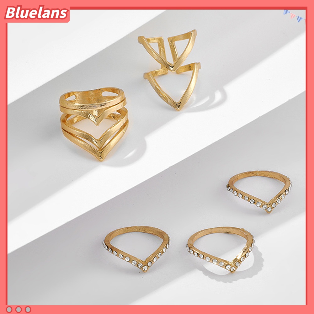 5 / 8Pcs Cincin Jari Model Terbuka Dapat Disesuaikan Aksen Mutiara Berlian Imitasi Gaya Bohemian Untuk Wanita