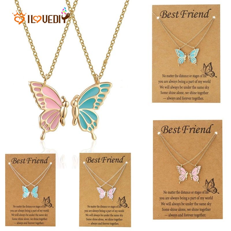 2pcs / Set Kalung Rantai Liontin Kupu-Kupu Untuk Wanita