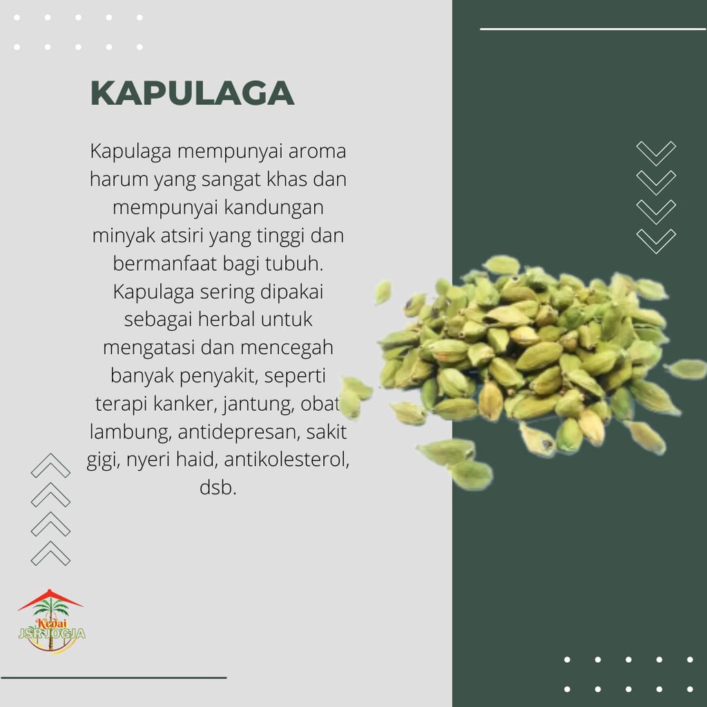 KAPULAGA HIJAU - GREEN CARDAMOM CARDAMON - KAPULOGO KAPOL 10 gram Rp 7000