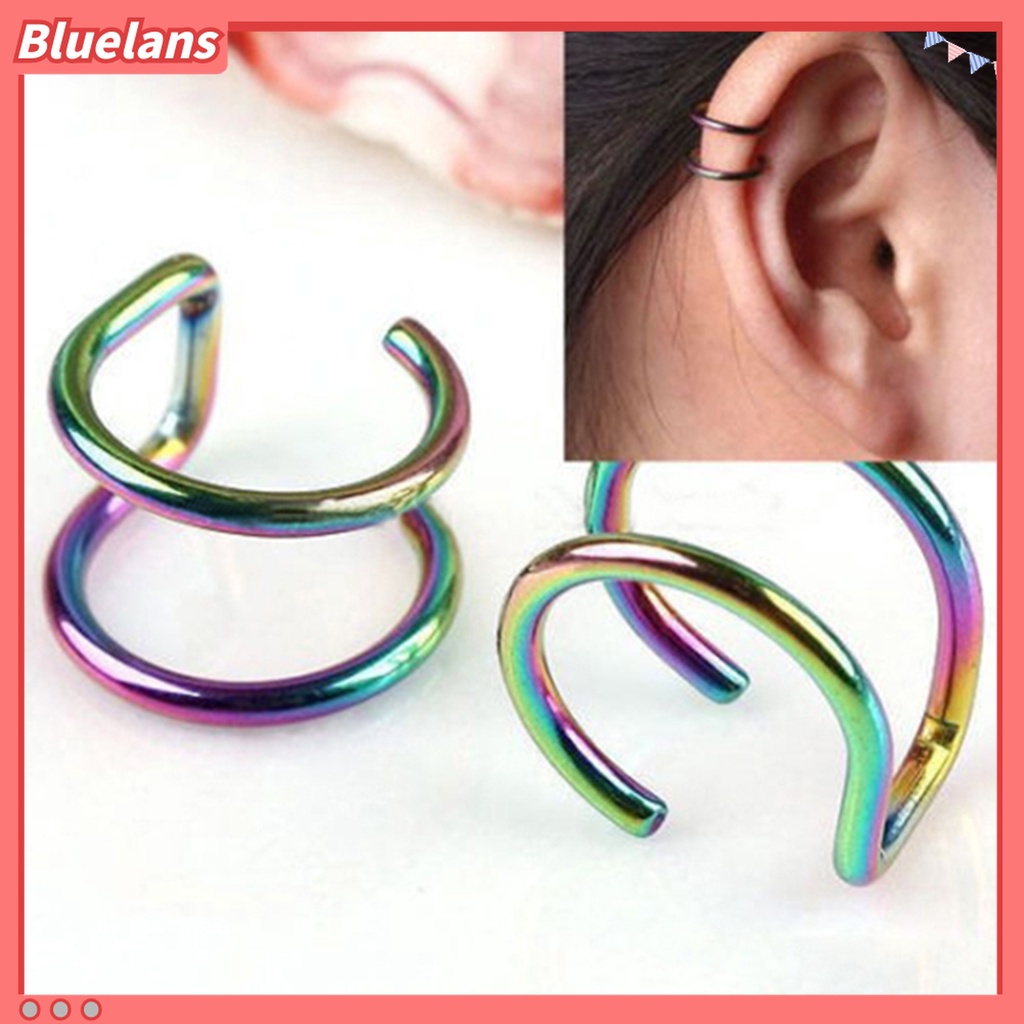 Anting Klip Tulang Rawan Palsu 2 Baris Bahan Stainless Steel