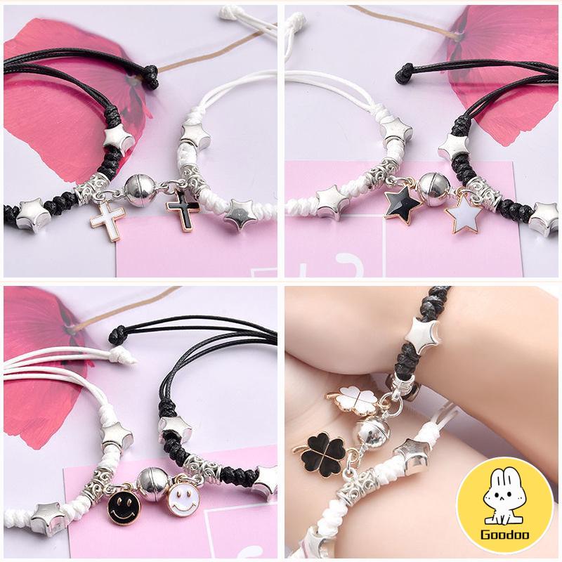 2 Pcs Fashion Magnet Gelang Palang Berbentuk Hati Kunci Gelang Wanita Pria Pasangan Perhiasan Aksesoris -Doo