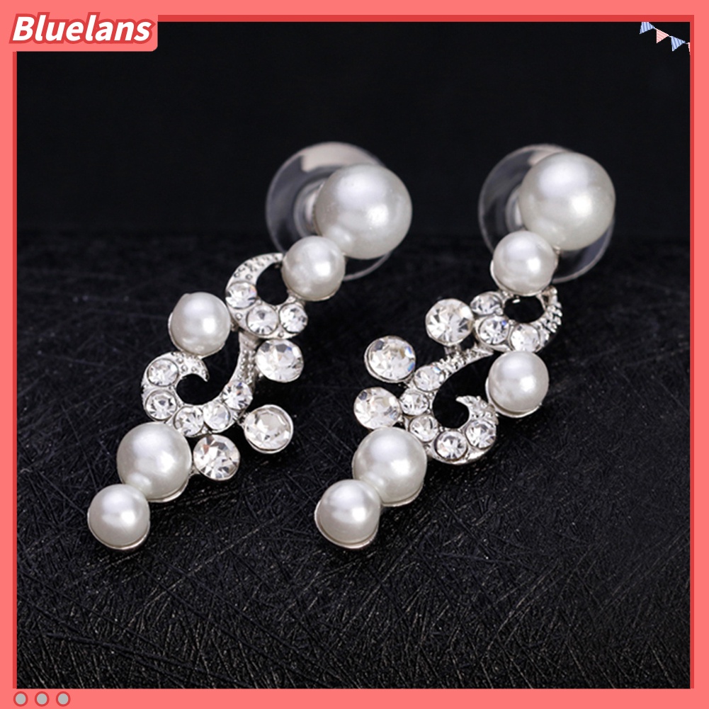 Bluelans Fashion Alloy Rhinestone Faux Pearl Necklace Earrings Women Bride Jewelry Set