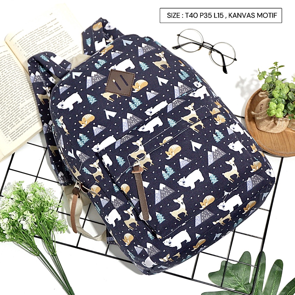 Promo Gratis Ongkir Tas Ransel Pria / Wanita Bahan Kanvas Motif Gaya Korea produk lokal indonesia-Motif 118