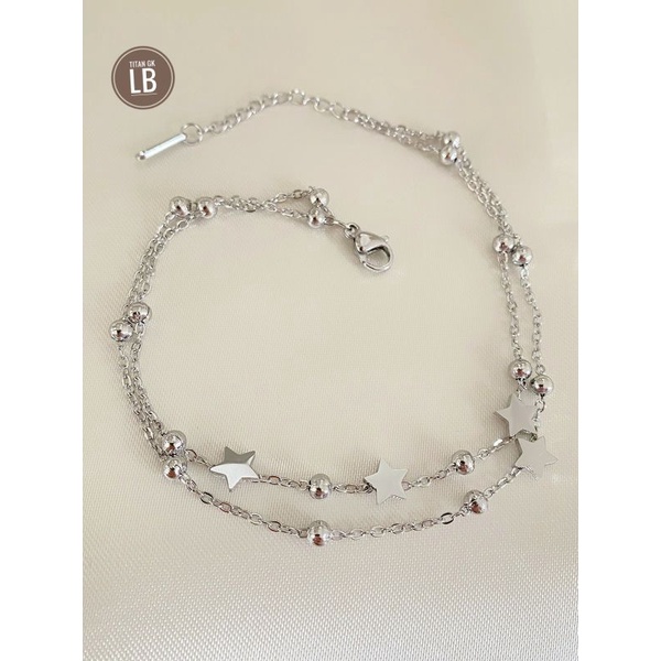 Gelang Kaki Rantai Bintang 2 Layer Titanium Perhiasan Fashion N20102202