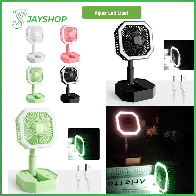 Kipas Angin Mini Lipat LED Portable Kipas Meja Lipat Lampu Belajar Stand LED