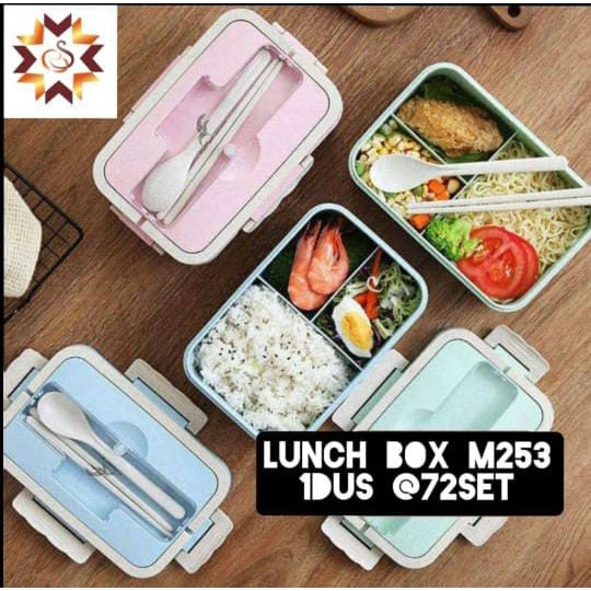 Lunch box M253 Kotak Tempat Makan PP Jerami Gandum 1000 ml/KOTAK MAKAN JERAMI 2 SEKAT 800 ML