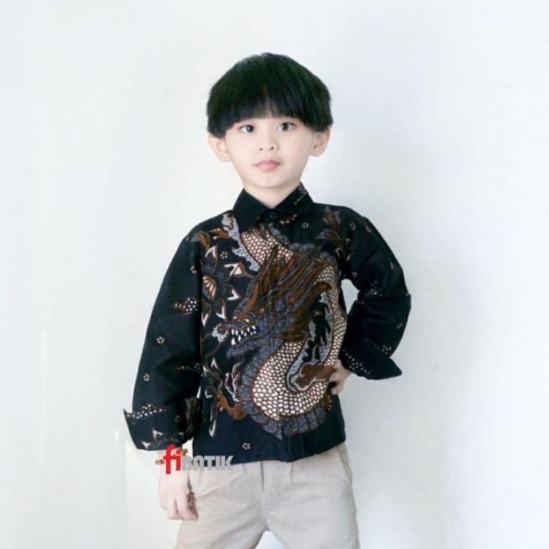 Couple Batik Ayah Dan Anak Laki-laki // Kemeja Batik Pria Dewasa Dan Anak Cowok Motif naga Warna Hitam Motif naga