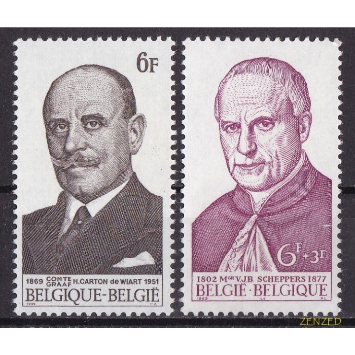 

0584 Perangko Belgia 1969 Famous Men 2v Unused