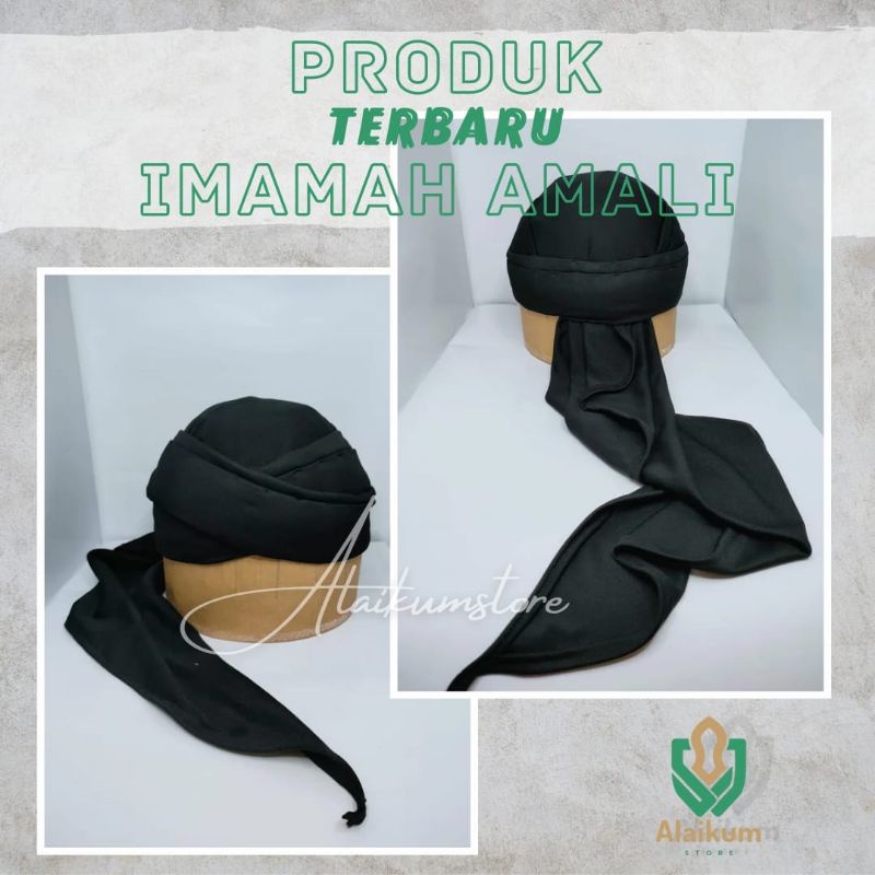 Imamah amali polos hitam putih sorban permanen bisa dicuci dan dilipat