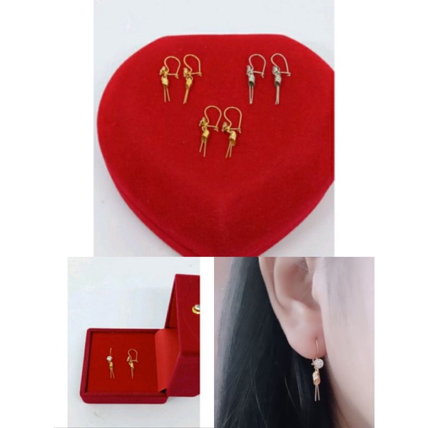 anting kait mainan bambu ukir/anting perak asli silver 925 lapis mas/anting fasion wanita import