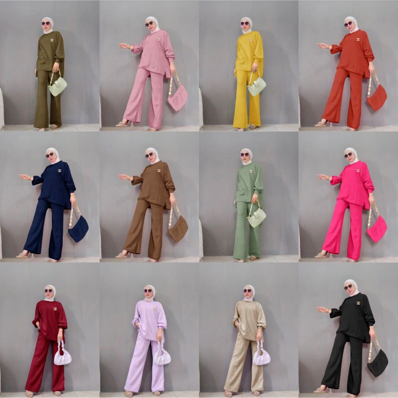 COD✔sz.L-XXL setelan wanita muslim hijab set rona knit import ed/pakaian wanita muslim set atasan da