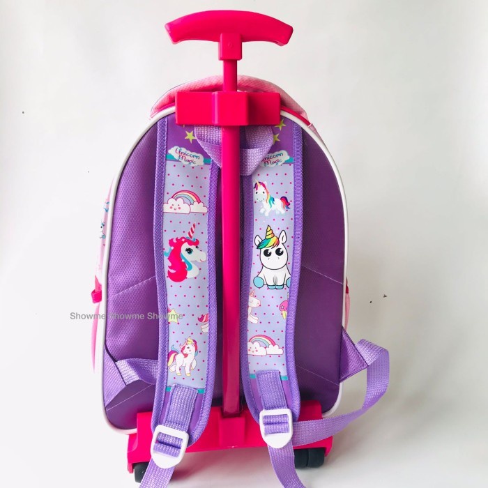 SHOWME TAS TROLI DORONG ANAK SEKOLAH TK &amp; PLAY GROUP KARAKTER PEREMPUAN UNICORN MAGIC TANDUK SEQUIN