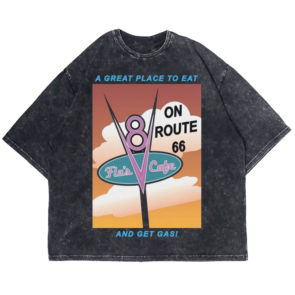 KAOS OVERSIZE TWICE CARTOON CARS ROUTE 66 VINTAGE TEE (T-SHIRT OVERSIZE WASHED)