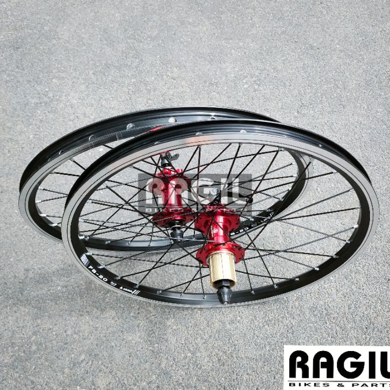 WHEELSET SEPEDA 20 ARAYA 20" INCH VELG RIM RIMS DOUBLE WALL ALLOY FB20 HUB FREEHUB BEARING JANGKRIK 