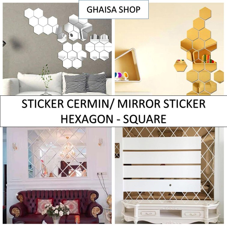 Wall Mirror Sticker Anti Pecah Segi Enam Tempel Sticker Kaca Hexagonal Mirror Wall Decoration Sticke