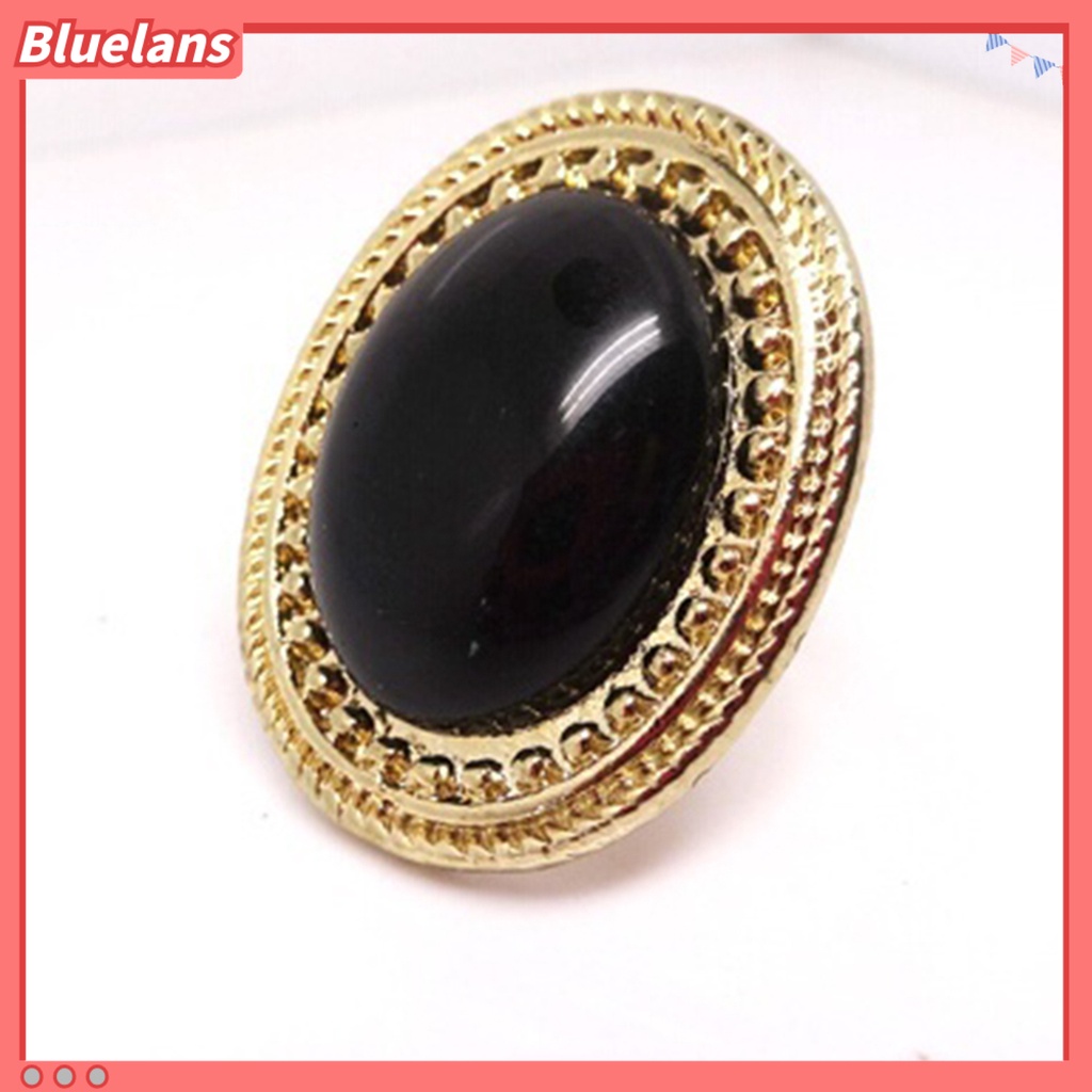 Bluelans Ring Adjustable Big Oval Inlaid Alloy Natural Gem Stone Ring