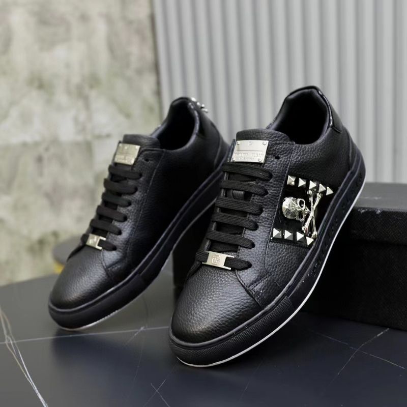 sepatu hitam philipp plein pria sneaker cowok kets kulit men shoes pp top branded mirror vip P1SHOES