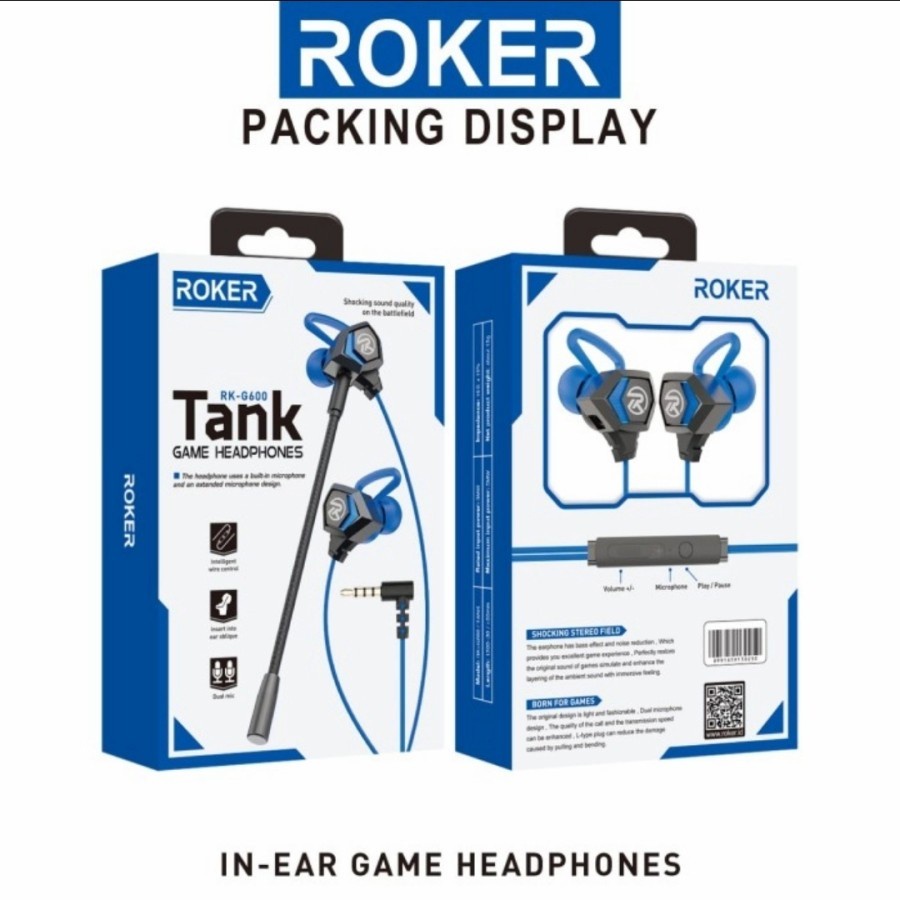 ROKER TANK Headset with Mic In Ear Earphone Copper Driver HiFi Gaming Headphones Dual MICROPHONE SUPER BASS SUPER STEREO