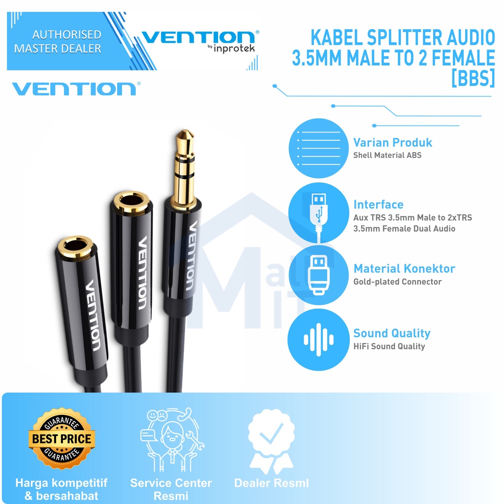 ( Bisa Cod ) Vention BBS Kabel Aux Audio Splitter 3.5mm Male to 2 Female