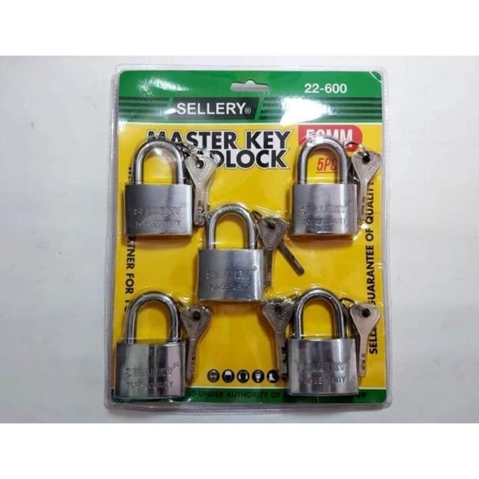 GEMBOK MASTER KEY SET SELLERY 50mm ISI 5 | KUNCI KONTRAKAN RUMAH TOKO ---NEW---