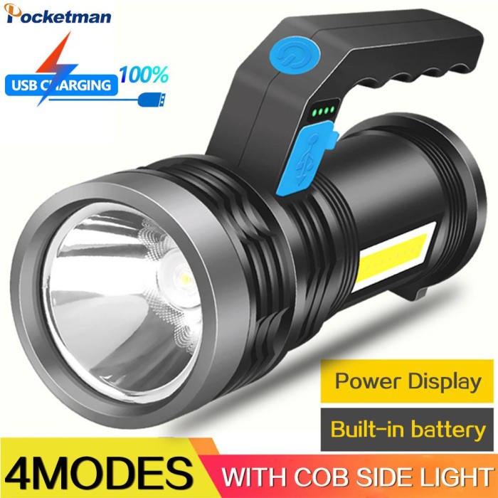 Senter LED Flashlight Waterproof USB Rechargeable 3W Cree XPE + COB