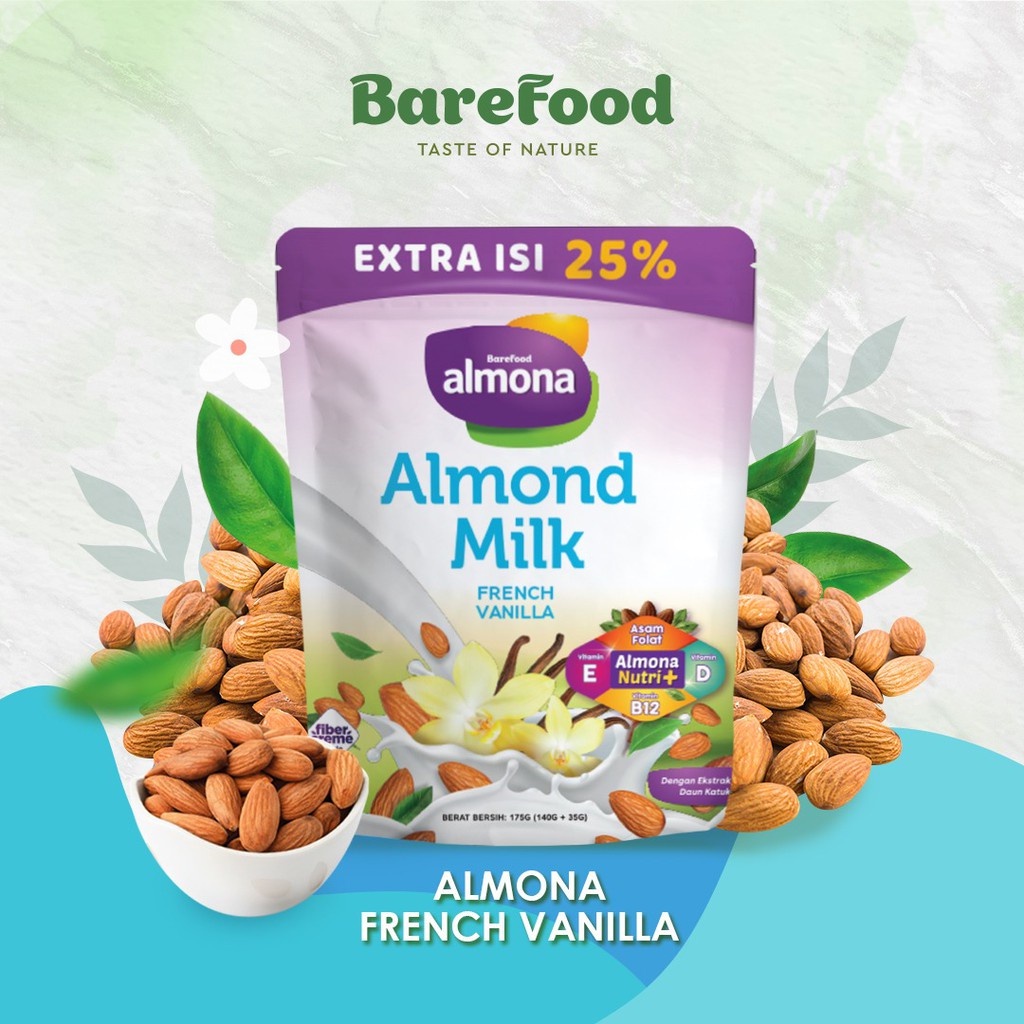 Barefood Almona Almond Milk Pelancar ASI Booster French Vanilla Pouch 175g