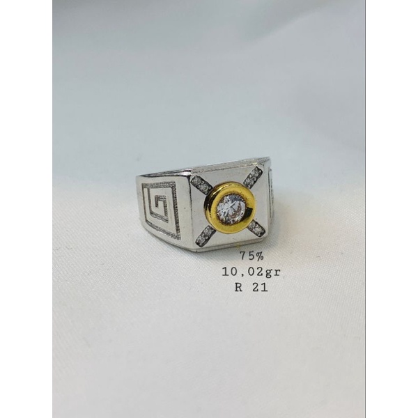 Cincin Cowok Emas Putih Asli Kadar 750 75% Pria Model Petak Kotak Ikat Batu