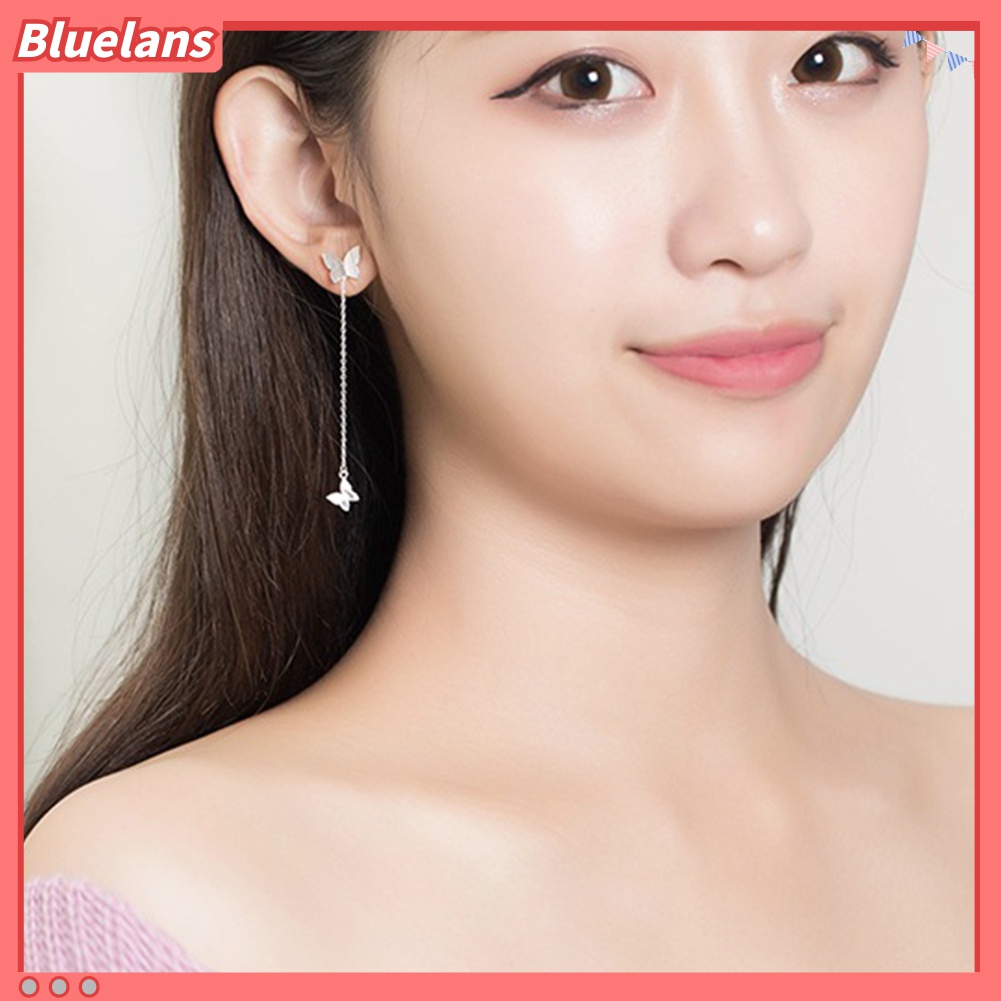 Anting Stud Liontin Kupu-Kupu Ganda Gaya Elegan Untuk Wanita