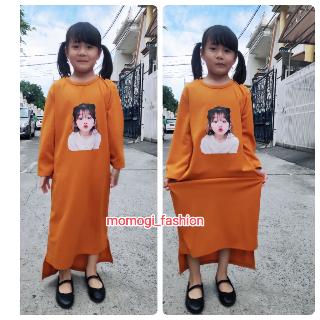 MOMOGI- MIDI DRESS ANAK PEREMPUAN VIRAL / MIDI DRESS DTF KARAKTER WAJAH /Usia 5-10thn