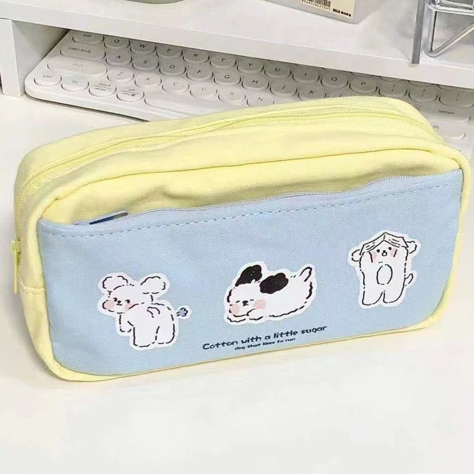 ◊♕Sera gadis berkapasitas besar sederhana bernilai tinggi multi-layer yang dipisahkan tas pensil siswa yang lucu kanvas kecil tas pensil segar