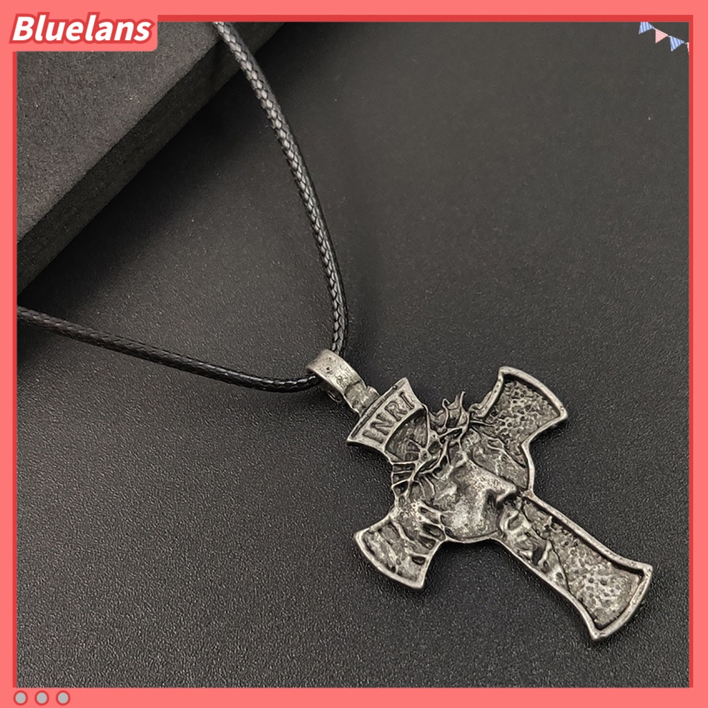 Bluelans Crown of Thorns Jesus Cross Pendant Necklace Unisex Chain Jewelry Accessory Gift