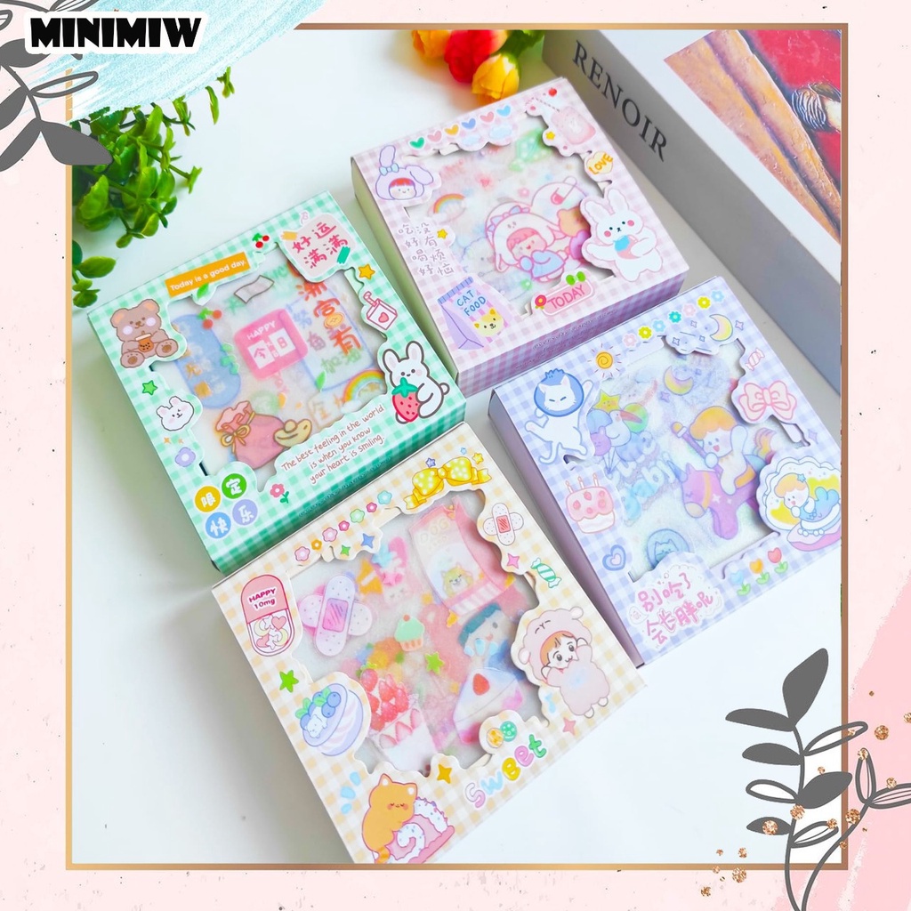 

Sticker BOX SENMU Mini 1 Varian isi 8 Lembar Set Daily Manual Cute Pattern Decorative Tape Sticker Gift Box