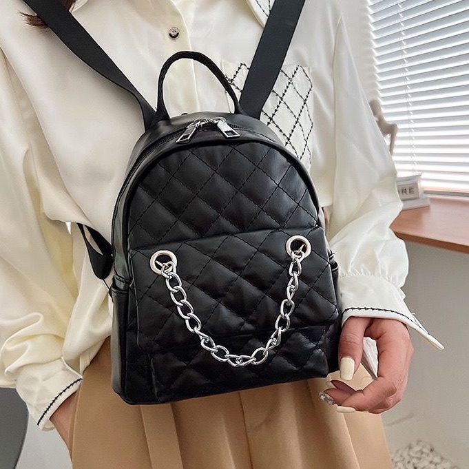 [littlecrab] Tas Ransel Mini Backpack Kecil With Additional Chain Tas Mini Selempang Unik Berkualitas Bahan Kulit Imut Tali Adjustable Serbaguna Multifungsi Korean Style