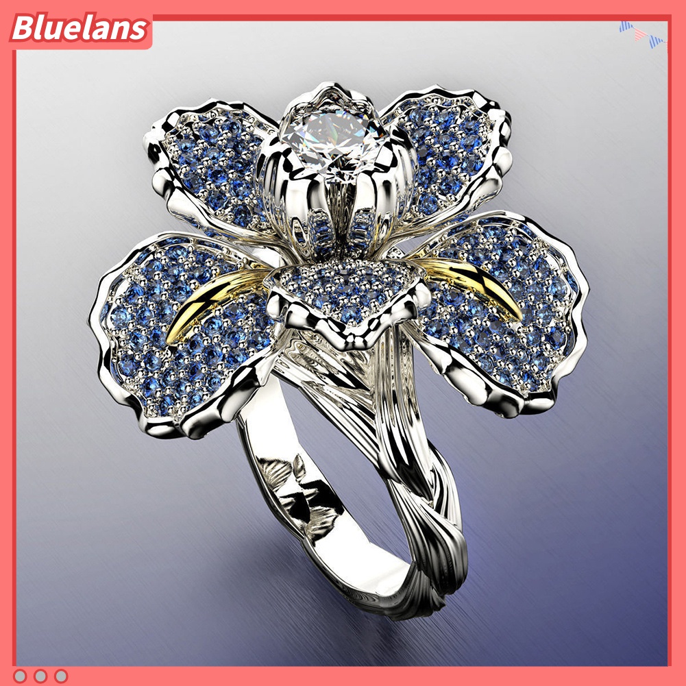 Cincin Desain Bunga Iris Aksen Berlian Imitasi Untuk Wanita