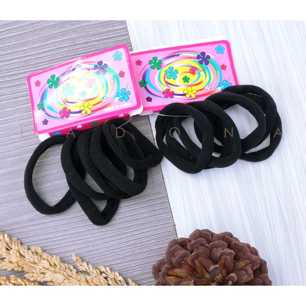 (6 Pcs) Ikat Rambut Donat Tanggung Sedang Hitam Polos Warna Warni isi 6
