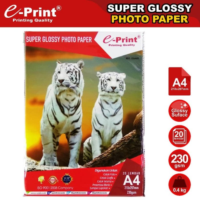 E-PRINT PHOTO PAPER GLOSSY A4 180GSM / 200GSM / 230GSM 20SHT ALUMINIUM